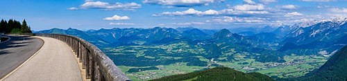 Panorama from the Roßfeld panoramic road with Salzach valley, Salzburg Alps, Dachstein,
