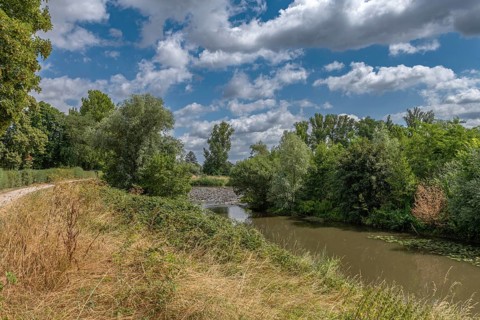 Renatured river landscape at the Nidda in Frankfurt, Germany, Europe