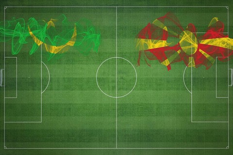 Mauritania vs North Macedonia Soccer Match, national colors, national flags, soccer field, football