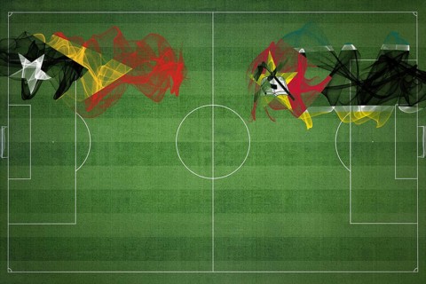 East Timor vs Mozambique Soccer Match, national colors, national flags, soccer field, football