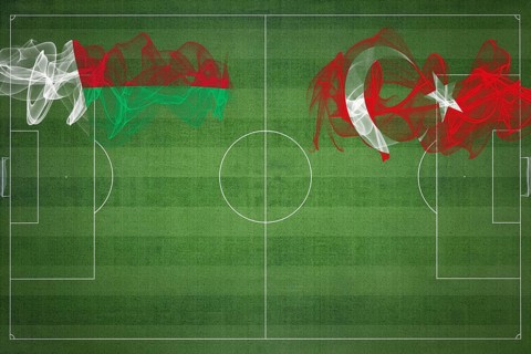 Madagascar vs Turkey Soccer Match, national colors, national flags, soccer field, football game,
