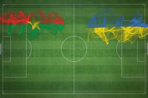 Burkina Faso vs Ukraine Soccer Match, national colors, national flags, soccer field, football game,
