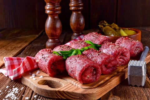 Fresh raw beef roulades