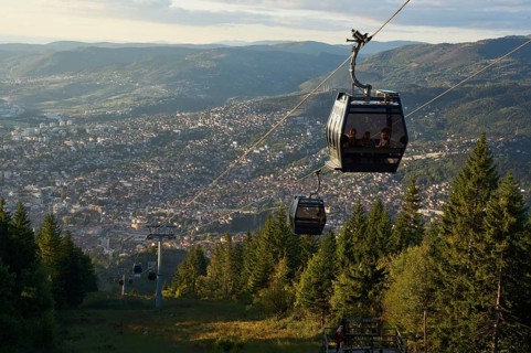 Cable car, gondola lift from Sarajevo to Mount Trebevic, below the city of Sarajevo, Sarajevo,