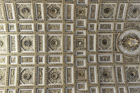 Vatican, Rome, Lazio, Italy, Europe, Richly decorated ceiling with geometric patterns and stucco