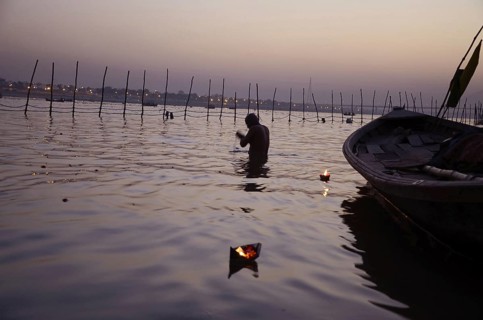 Man bathing in river Kumbh Mela at Allahabad Uttar Pradesh India