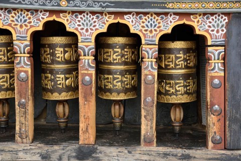 Buddhist prayer wheels, Thimphu, Bhutan, Asia