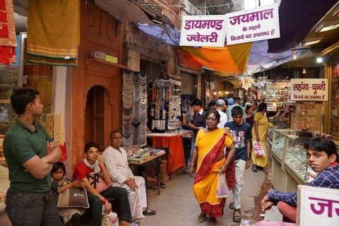 Shop in narrow lanes, varanasi, uttar pradesh, india, asia
