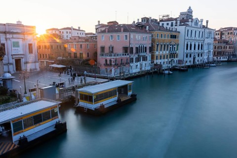 Evening light at sunset, view of the Grand Canal from the Ponte dell' Accademia, long exposure,