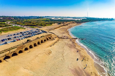 Mediterranean coast. The sandstone aqueduct built during the reign of Herod the Great. January