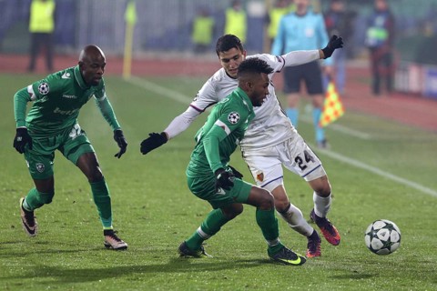 Sofia, Bulgaria - November 23, 2016: Ludogorets player Sisinio versus Basel player during UEFA