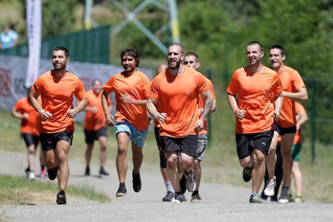 Sofia, Bulgaria - July 9, 2016: Participants are running in a group at the Legion Run extreme sport
