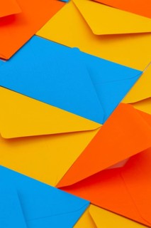 Different colored envelopes on the table