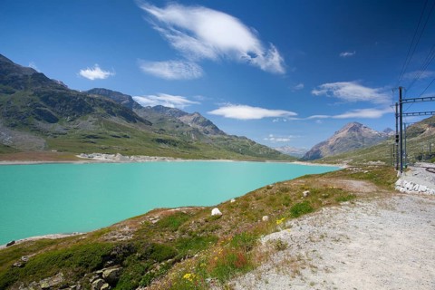 Alpine landscape in Ospizio Bernina, Switzerland, Europe