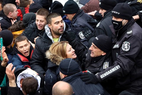 Sofia, Bulgaria - 12 January, 2022: People try to enter the Bulgarian Parliament building during a