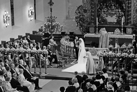 King Harald of Norway. Pictured when being crown prince with his wife Sonja at their wedding in