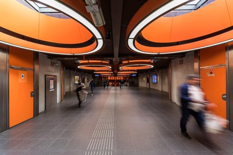 Laeken, Brussels Capital Region, Belgium, 09 25 2019 Abstract designed tiles with orange shaped