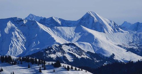 Mountain ranges seen from the Horneggli ski area, Switzerland, Europe
