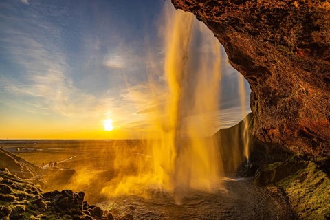 Behind Seljalandsfoss, south coast, Iceland, Europe