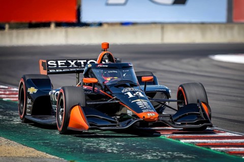 SANTINO FERRUCCI (14) of Woodbury, Connecticut practices for the Firestone Grand Prix of Monterey
