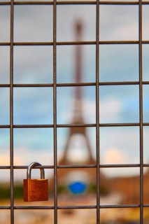 Eiffel Tower and Padlocks in Trocadero Paris at France