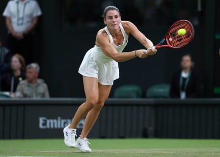 US tennis player Emma Navarro in action at the 2024 Wimbledon Championships, London, England,