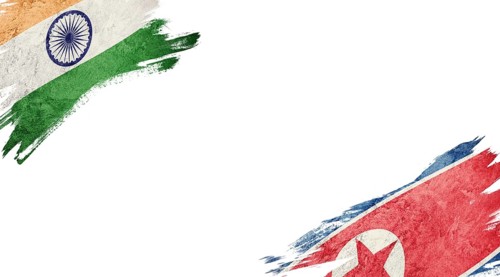 Flags of India and North Korea on White Background