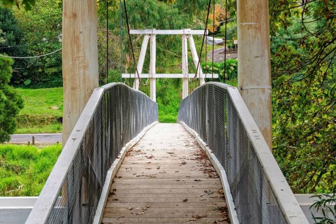Redwood Bridge is a 34 meter suspension footbridge across the Yarra River, Warburton, Victoria,