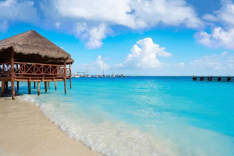 Riviera Maya Maroma Caribbean beach palapa hut in Mayan Mexico