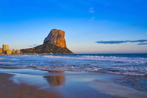 Arenal Bol beach in Calpe also Calp in Alicante of spain at Costa Blanca Arenal-Bol Ifach penon