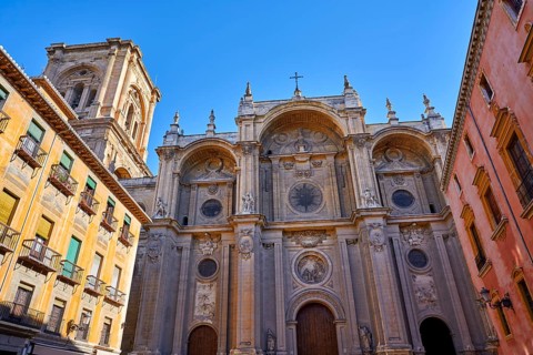 Granada Cathedral facade in Spain Andalusia at Pasiegas square