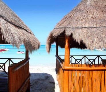 Cabin tropical sea wood on turquoise caribbean