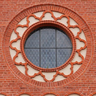 Rosette on the Protestant country church in Schelldorf an der Elbe. Saxony-Anhalt, Germany, Europe
