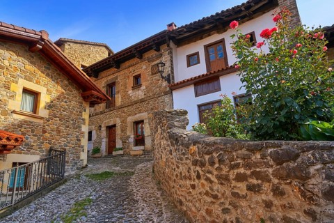 Potes village facades in Cantabria of Spain
