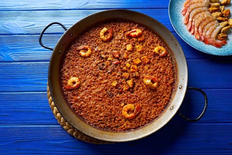 Seafood Paella senyoret rice from Valencia Spain