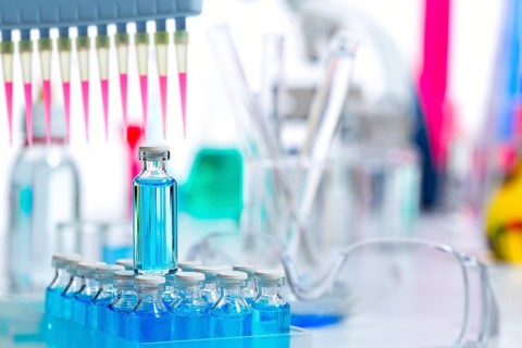 Chemical scientific laboratory multi channel pipette and test tubes