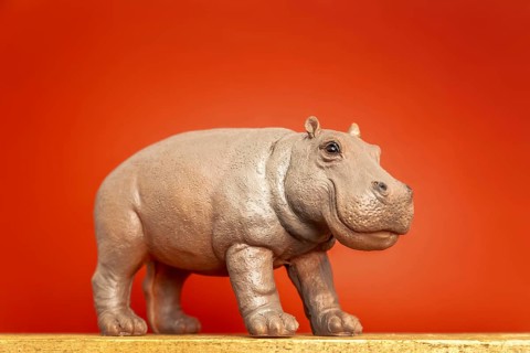An image of a hippopotamus figure isolated on red background