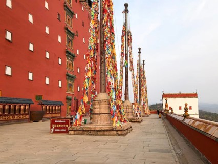 Buddhist color prayer flags at The Putuo Zongcheng Buddhist Temple, one of the Eight Outer Temples