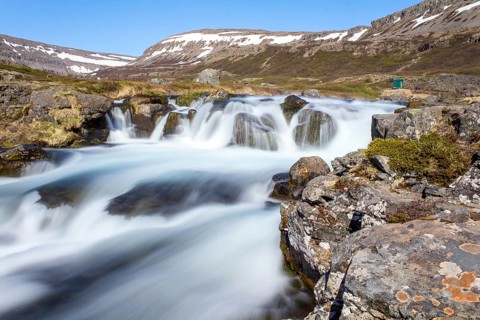 Magnificent stream of Dynjandi waterfall in the Westfjords, Iceland, Europe