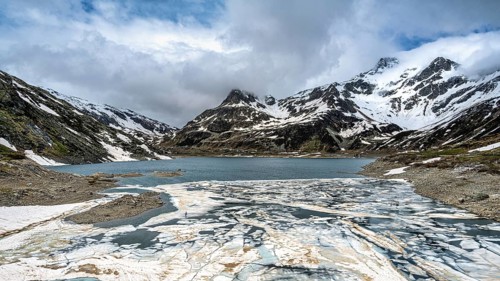 A view of the Montespluga Dam near the Splügen Pass from Italy to Switzerland