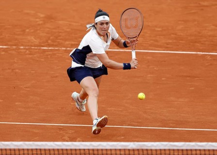 Tunisian tennis player Ons Jabeur in action at the French Open 2024, Roland Garros, Paris, France.