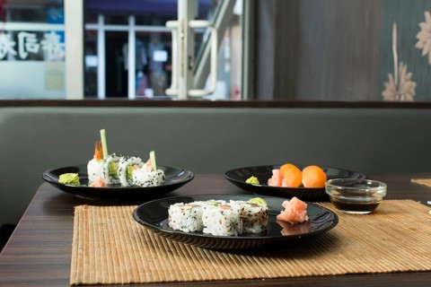 Plate of sushi in restaurant