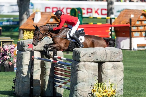 Calgary, Canada, Sept., 7, 2024. Andre Thieme of Germany, riding Paule S competes in the BMO
