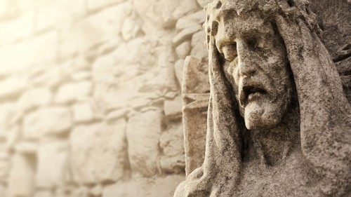 A Jesus stone head sculpture. 3D illustration