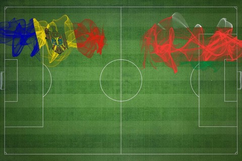 Moldova vs Oman Soccer Match, national colors, national flags, soccer field, football game,