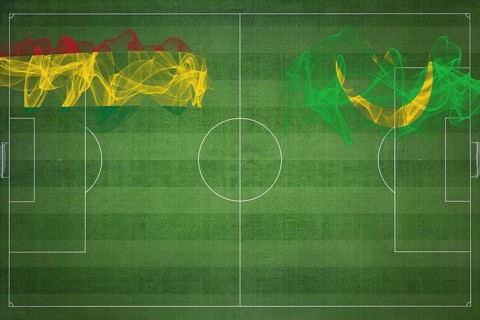 Bolivia vs Mauritania Soccer Match, national colors, national flags, soccer field, football game,