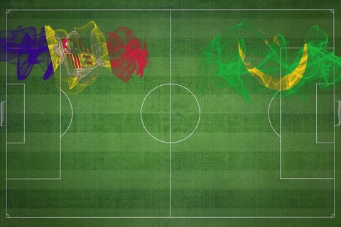 Andorra vs Mauritania Soccer Match, national colors, national flags, soccer field, football game,