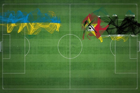 Rwanda vs Mozambique Soccer Match, national colors, national flags, soccer field, football game,