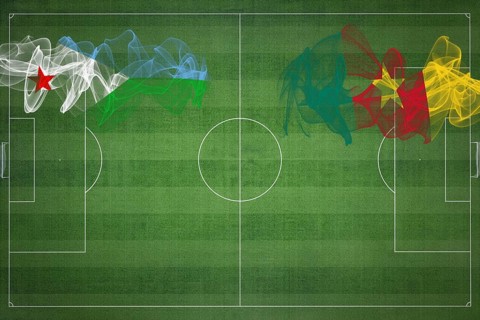 Djibouti vs Cameroon Soccer Match, national colors, national flags, soccer field, football game,