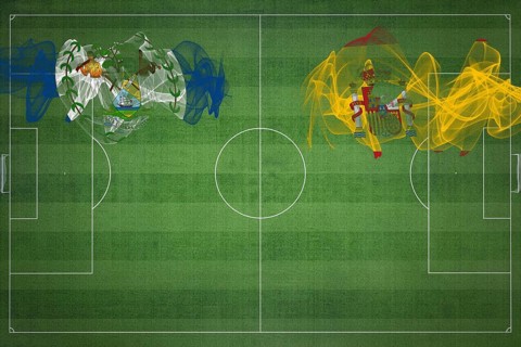 Belize vs Spain Soccer Match, national colors, national flags, soccer field, football game,